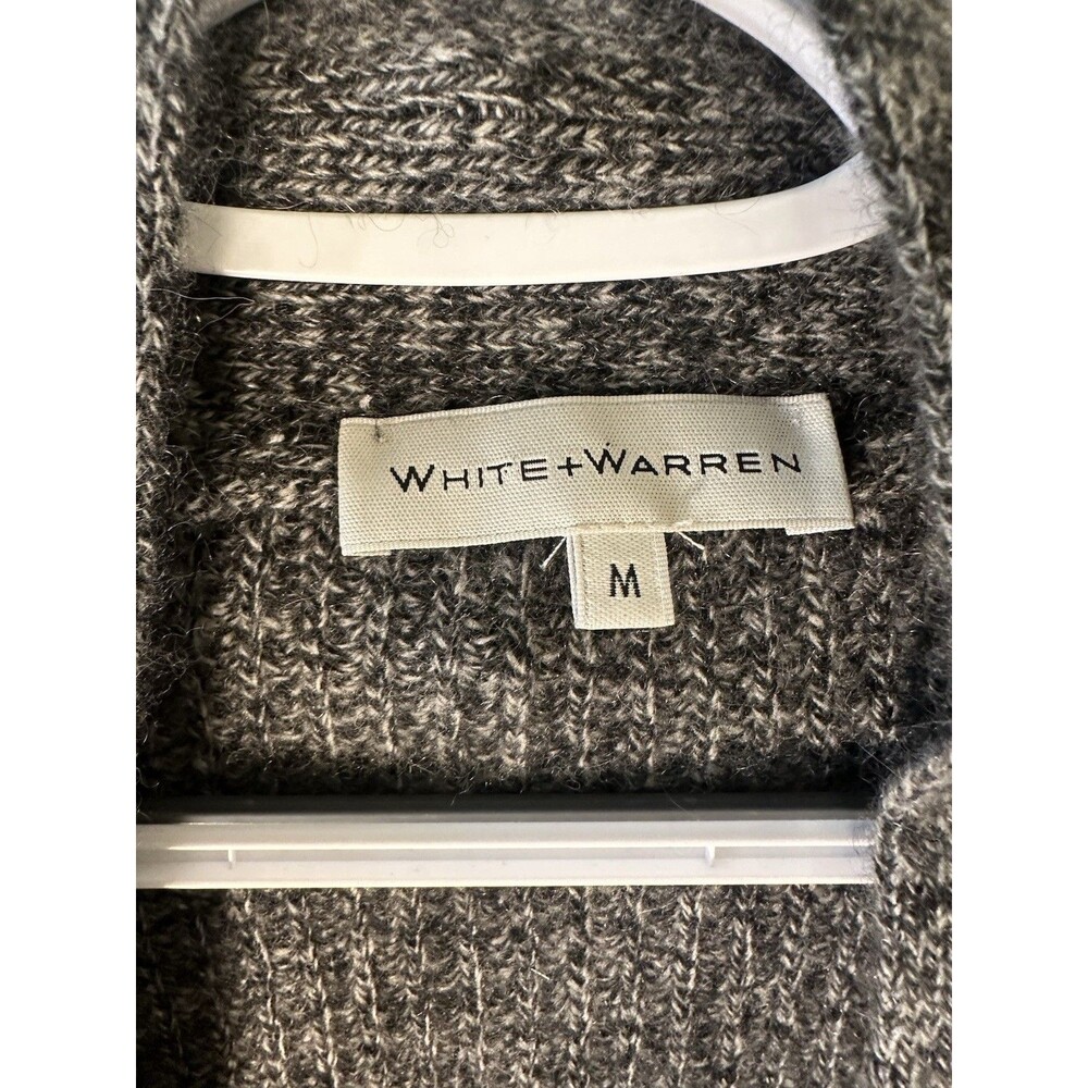 White + Warren 100% Cashmere Long Open Cardigan Gray Pockets Soft Knit Size M - Picture 3 of 7